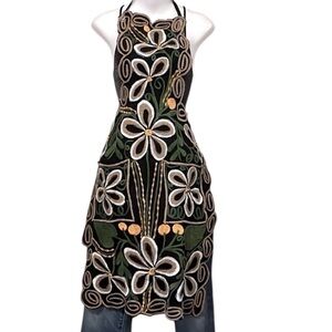 Bohemian Embroidered Green Gold Tan Black Floral Colorful Boho Apron